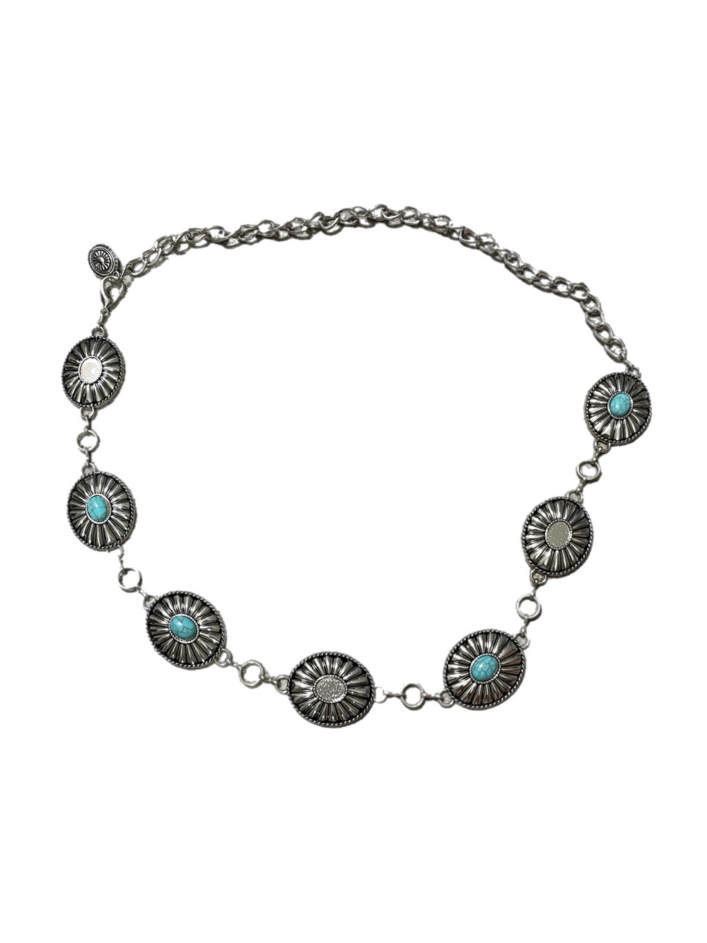 Silver Tone Western Concho Turquoise Chain Belt